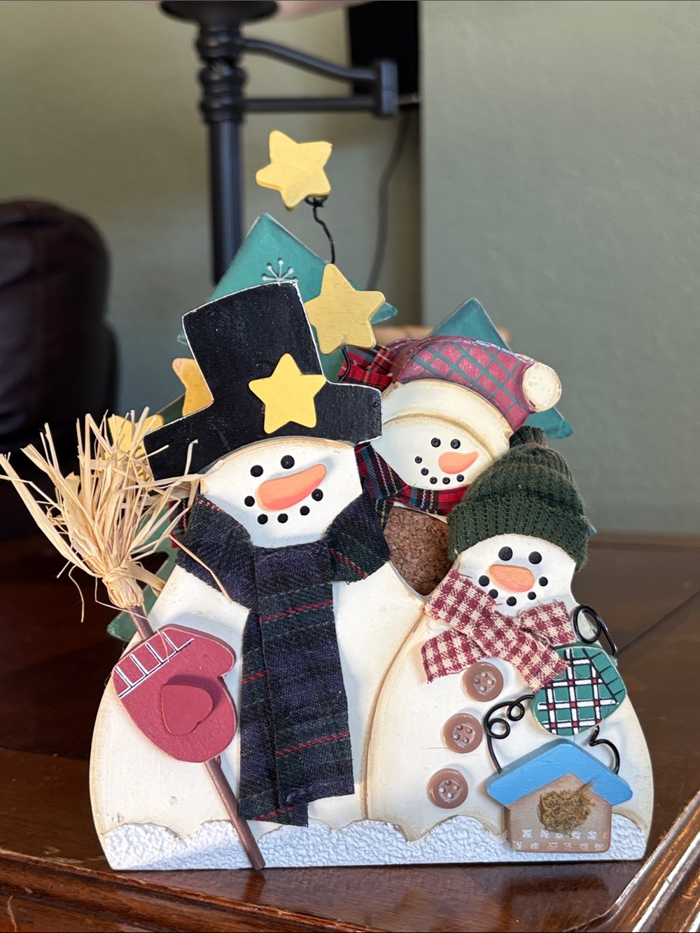 Festive Wooden Snowman Holiday Decoration and Coaster Set